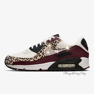 Bling Nike Air Max 90 Leopard Women Sneakers Customized With Swarovski Crystals